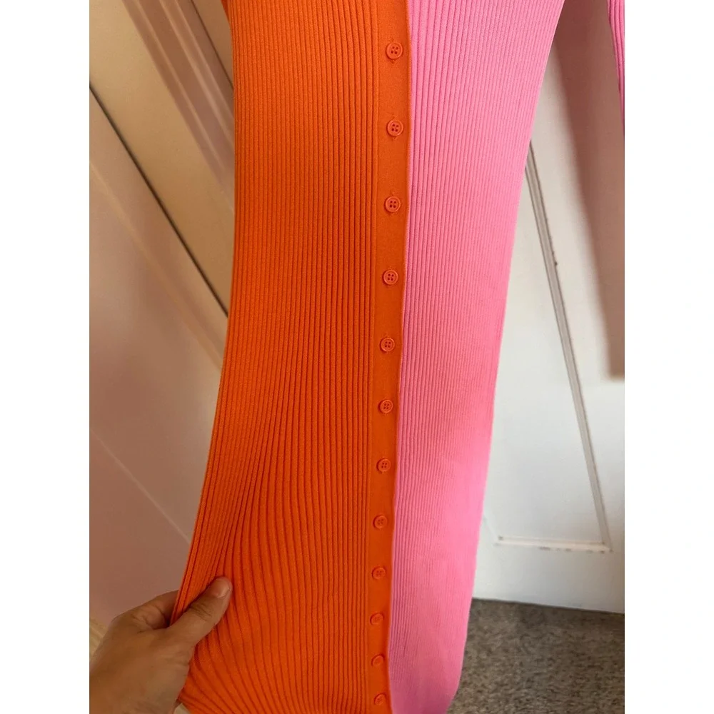 Staud Shoko orange pink colorblock knit midi dress size small - Picture 3 of 7